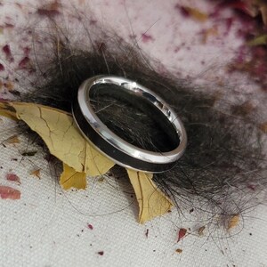 Memorial Funeral Hair Natural Color Thin Band Ring, Memorial Stainless Channel Set, Human Pet Hair Jewelry, Personalize Keepsake Remembrance