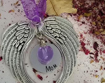 Angel Wing Christmas Tree Urn Ornament, Glass Cremation Hair Flower Hanging Ornament, Personalized Heaven Loss Loved One Memorial Keepsake