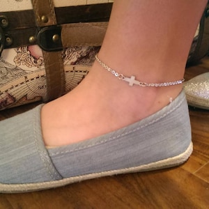 Sideways Cross Stainless Steel Anklet - Ankle Bracelet Jewelry - Silver Sideways Cross Jewelry