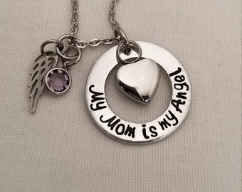 Heart Urn Cremation Necklace Jewelry - My Mom Is My Angel, Grief Mourning for Human or Pet, Keepsake Remembrance Memorial Loss of Loved One