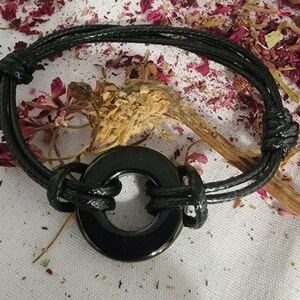 Cremation Ash Funeral Urn Bracelet, Black Adjustable Leather Strap, Stainless Round Circle Urn, Self Fill, Men Women Memorial Jewelry