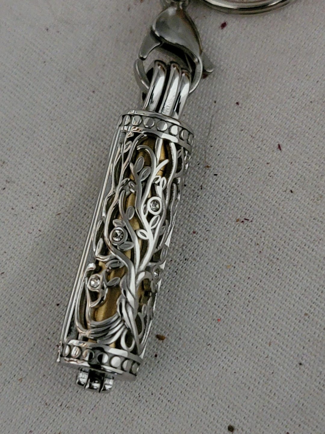 Ash Key Chain Cremains Ash Cylinder Urn Keychain Necklace Locket, Stainless Filigree ...