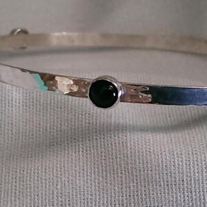 Sterling Silver Black Onyx  3 Stone Bangle Bracelet