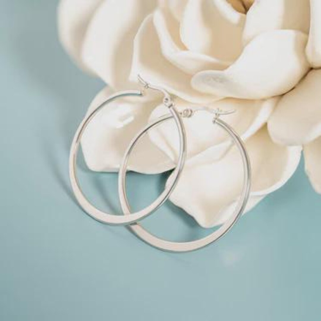 Hoop Earrings-large 316L Stainless Flat Style Hoop Earrings-40mm ...