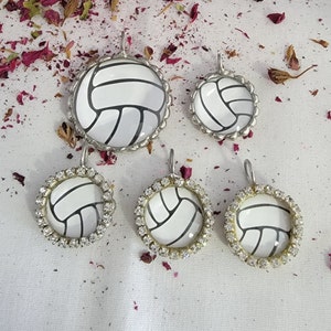 Volleyball Soldered Glass Sport Pendant Necklace-(4)Small Volleyball Pendants - (1) Large Volleyball Pendant
