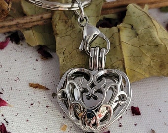 Cremains Ash Heart Urn Keychain Locket, Stainless Filigree Heart Self Fill Silver Heart Urn, Memorial Cremains Ash Urn Keychain, Human/Pet