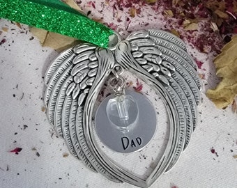 Angel Wing Christmas Tree Urn Ornament, Glass Cremation Hair Flower Hanging Ornament, Personalized Heaven Loss Loved One Memorial Keepsake