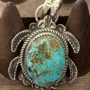 Sterling Silver Navajo Artist Turquoise Sea Turtle Pendant