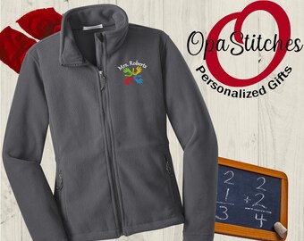 L223 Teacher Apple Monogram Full Zip Micro-Fleece Jacket Monogram Jacket