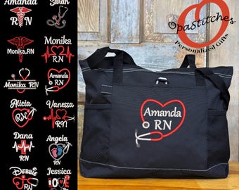 Personalized Nursing Tote – Custom Embroidered with Name & Title