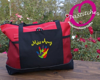 monogrammed Special education teacher tote, autism tote bag, fully embroidered with teacher name, personalized teacher appreciation gift