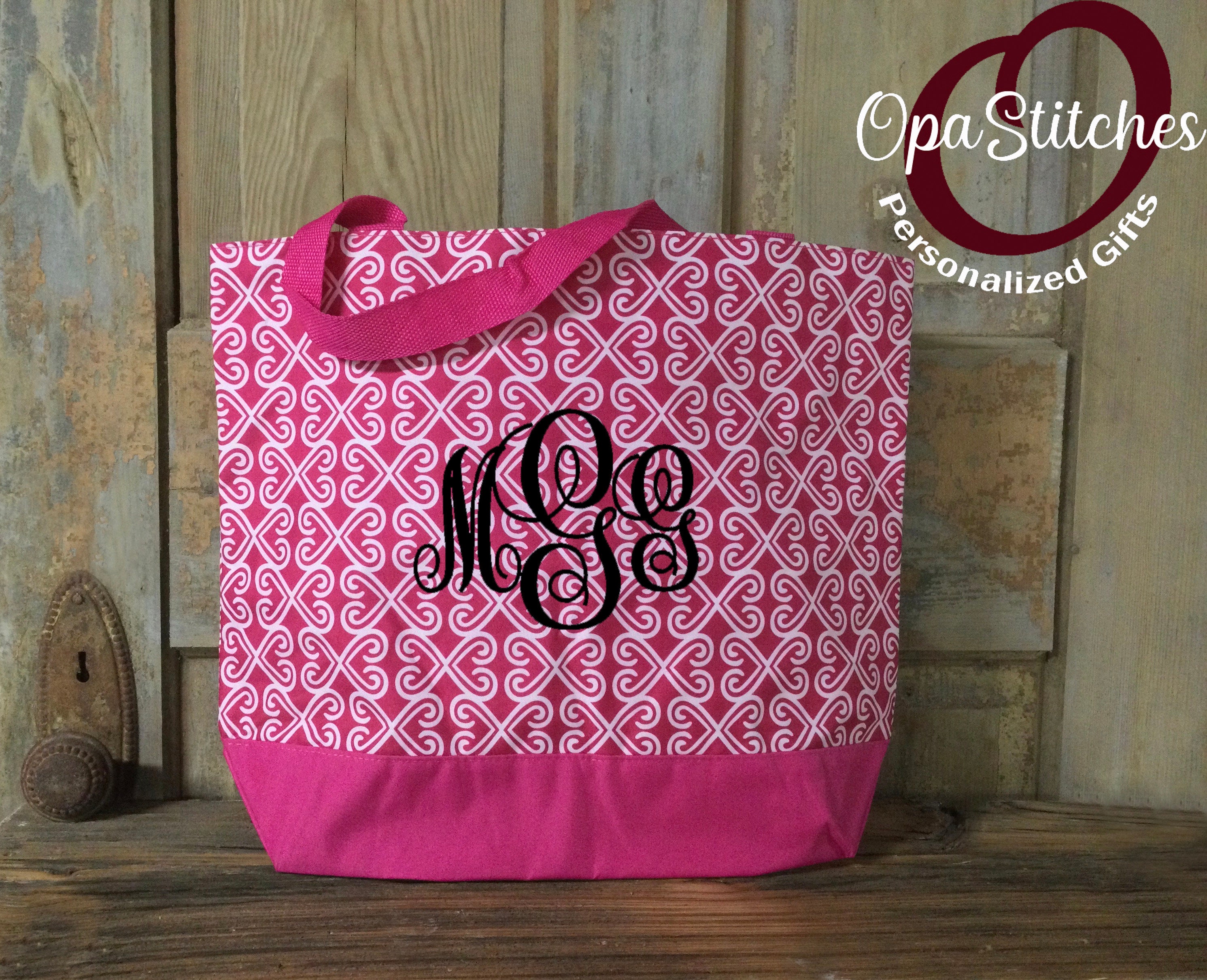 Monogrammed Tote Bag, Monogram Tote Bag, Shoulder Bag, Pink