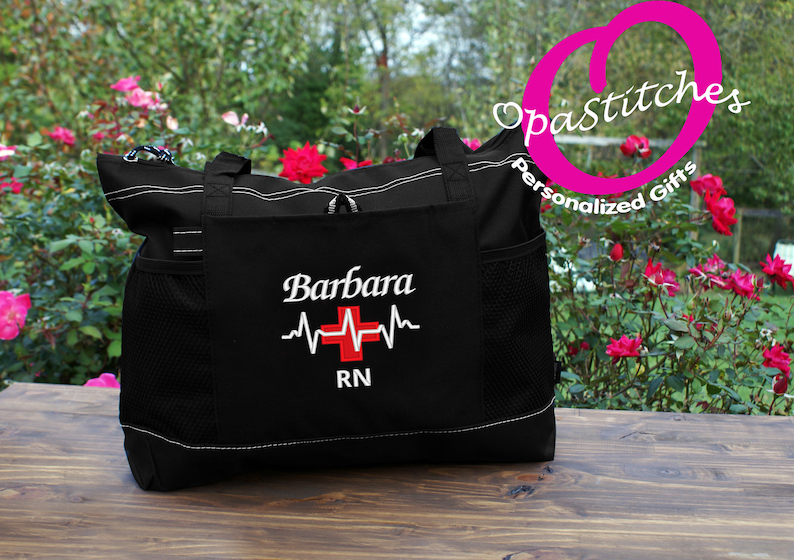 Custom Embroidered Nursing Tote - Personalized with Name, Title & Design - Perfect Gift for Nurses, Students, Coworkers, and Staff