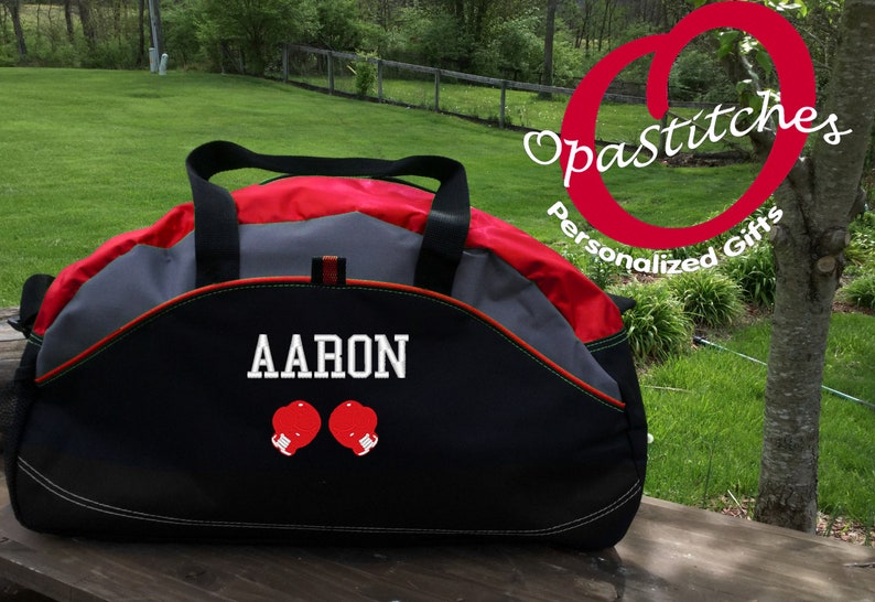 Monogrammed sports Duffel Bag, personalized embroidered with name/design, Football, baseball, cheer, skates, boxing ect,select design image 1