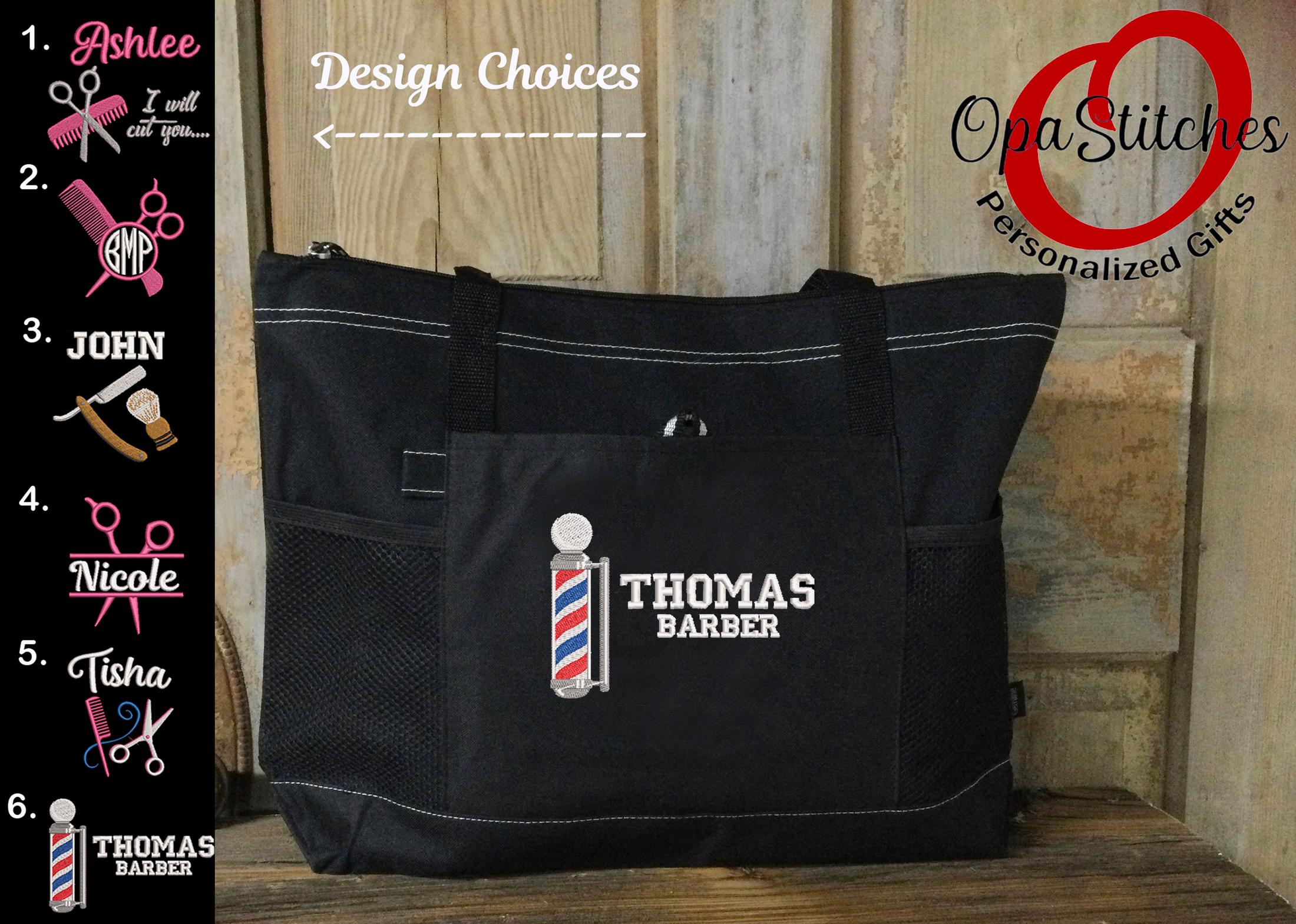 Custom Embroidered Barber Tote Bag, Personalized Hair Stylist Gift 