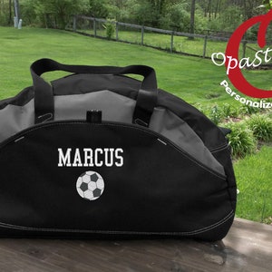 Monogrammed sports Duffel Bag, personalized embroidered with name/design, Football, baseball, soccer ball,skates, boxing ect,select design image 1