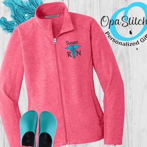 Nursing microfleece lightweight jacket, personalized with name title, embroidered gift for RN LPN CNA, Graduation Gifts for new nurses