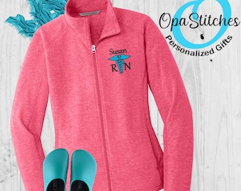 Nursing microfleece lightweight jacket, personalized with name title, embroidered gift for RN LPN CNA, Graduation Gifts for new nurses