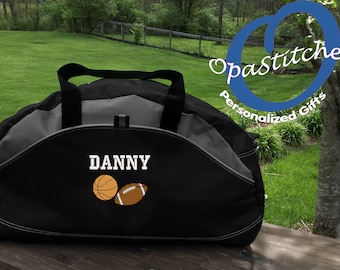 Monogrammed sports Duffel Bag, personalized embroidered with name/design,(Football, baseball, basketball, skates, boxing ect), select design