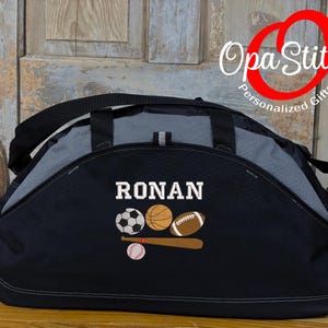 Personalized Sports football, soccer, basketball, and baseball Duffel Bag, Embroidered with Your Name & Choice of 27 Unique Designs