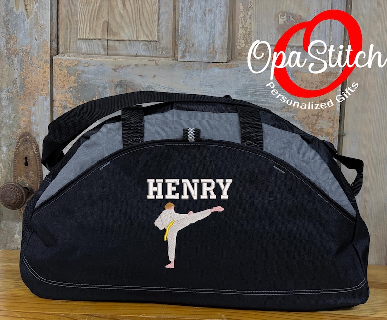Personalized Martial Arts Duffel Bag, Embroidered Sports Gym Bag image 1