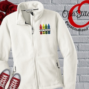 Personalized Teacher fleece jacket, embroidered with teacher name, custom embroidery, avail in plus size, great gift for teacher