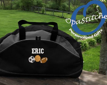 Monogrammed sports Duffel Bag, personalized embroidered with name/design,(Football, baseball, basketball, skates, boxing ect), select design