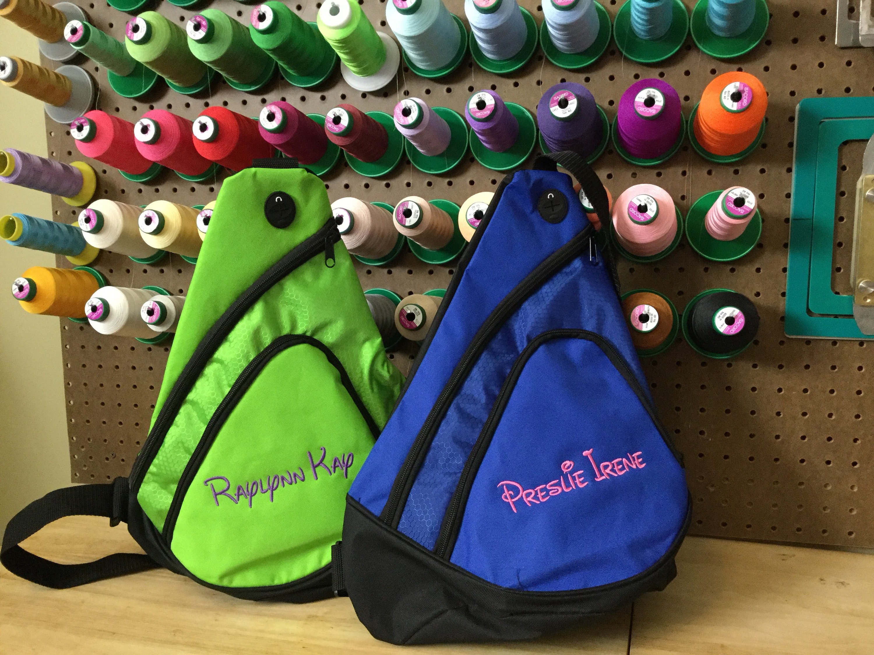 sling bag personalized, sports travel, great for youth, school group, monogramed, embroidered and personalized with with name/date, bulk