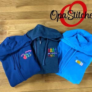 Customized Teacher Appreciation Hoodie - Personalized Monogram Design - Full Zip Up Jacket - Unique Gift for Educators - Men/Unisex
