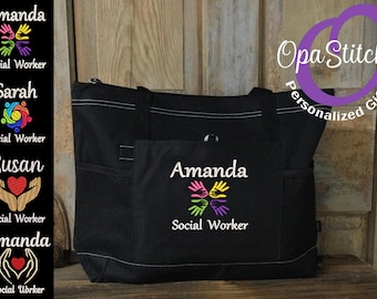 Personalized Embroidered Social Worker Tote – Custom Name Gift
