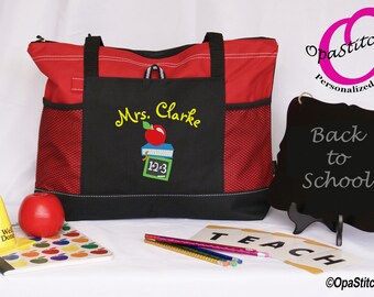 Teacher tote bag, monogrammed teacher tote, personalized with name,gift for teachers,colleagues,graduation gift for new teachers, staff gift