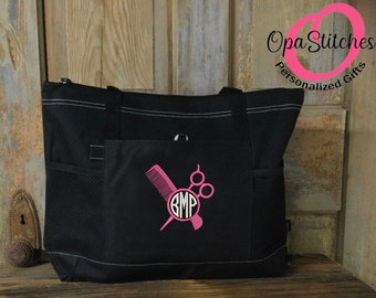 Monogrammed hairdresser stylist tote bag, embroidered with hair stylist name, personalized gift for your hair stylist, Hairdresser Gift