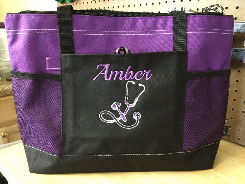 Monogrammed nursing tote bag embroidered work tote with Etsy