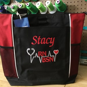 Personalized Deluxe Nursing Tote – Embroidered Name & Title, Adjustable Handles, Large Front Pocket, 12 Unique Designs, Perfect Nursing Gift