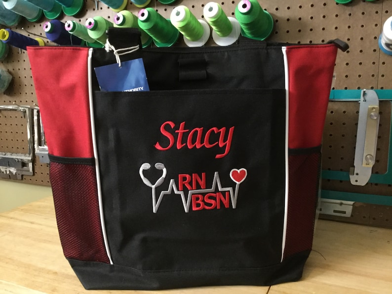 Personalized Deluxe Nursing Tote – Embroidered Name & Title, Adjustable Handles, Large Front Pocket, 12 Unique Designs, Perfect Nursing Gift