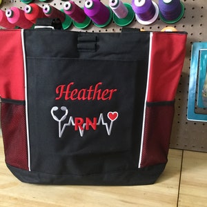 Personalized Deluxe Nursing Tote – Embroidered Name & Title, Adjustable Handles, Large Front Pocket, 12 Unique Designs, Perfect Nursing Gift