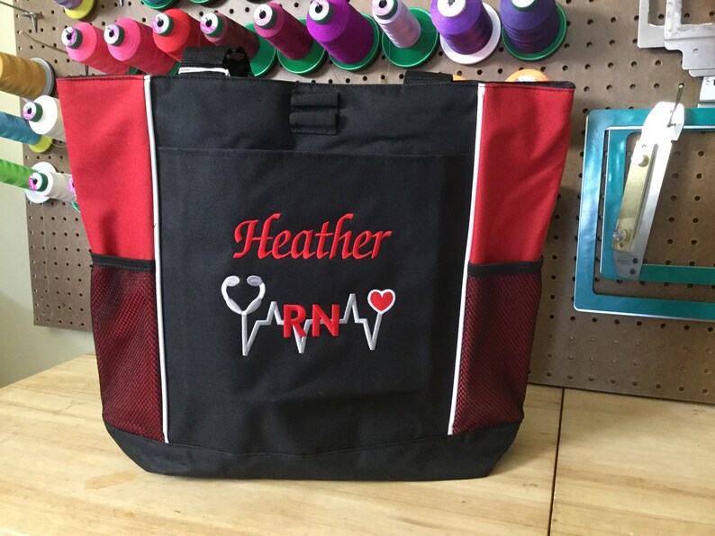 Personalized Deluxe Nursing Tote – Embroidered Name & Title, Adjustable Handles, Large Front Pocket, 12 Unique Designs, Perfect Nursing Gift