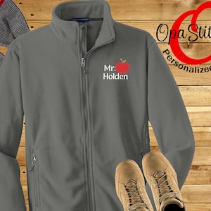 Monogram Teacher fleece jacket for Men, fully embroidered with teacher name and school design,avail in plus size, gift idea for male teacher