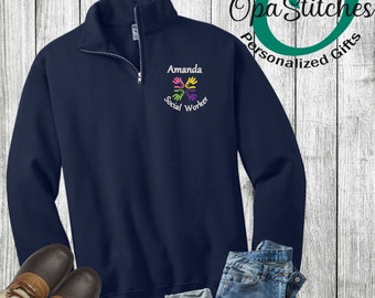 Custom Embroidered Social Worker Quarter-Zip Pullover – Unisex MSW BSW Gift