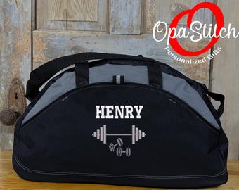 Personalized Embroidered Gym Duffel Bag, Weightlifting Sports Tote