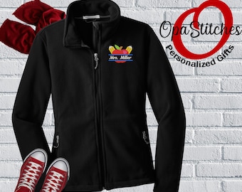 Personalized Teacher Fleece Jacket, Embroidered Monogram, Plus Size Available