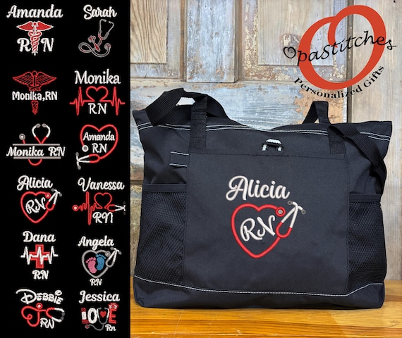 Personalized Embroidered Nursing Tote Bag, Custom Name & Title, RN LPN CNA Work Bag, Nurse Gift, Large Durable Medical Tote
