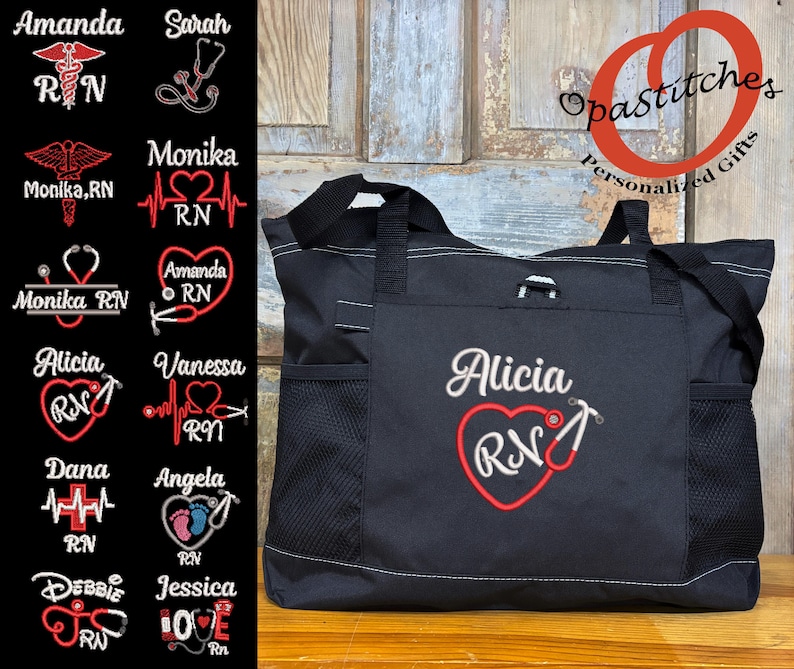 Personalized Nurse Tote Bag – Embroidered Name & Title image 1