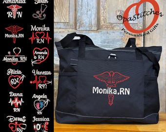 Personalized Nurse Tote – Custom Embroidered with Name & Title