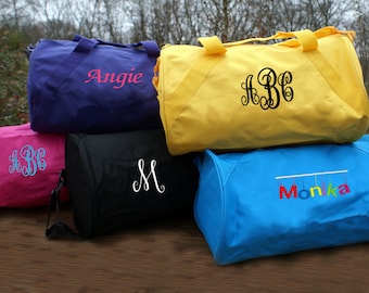 Personalized duffle Bag Monogram weekend get away tote luggage Travel vacation bag cheerleader tote dance solid color, fully embroidered