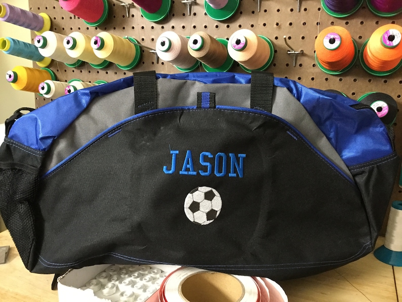 Monogrammed sports Duffel Bag, personalized embroidered with name/design, Football, baseball, soccer ball,skates, boxing ect,select design image 6