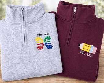 Special Education Teacher Quarter Zip Sweatshirt, Personalized Embroidered Fleece Pullover
