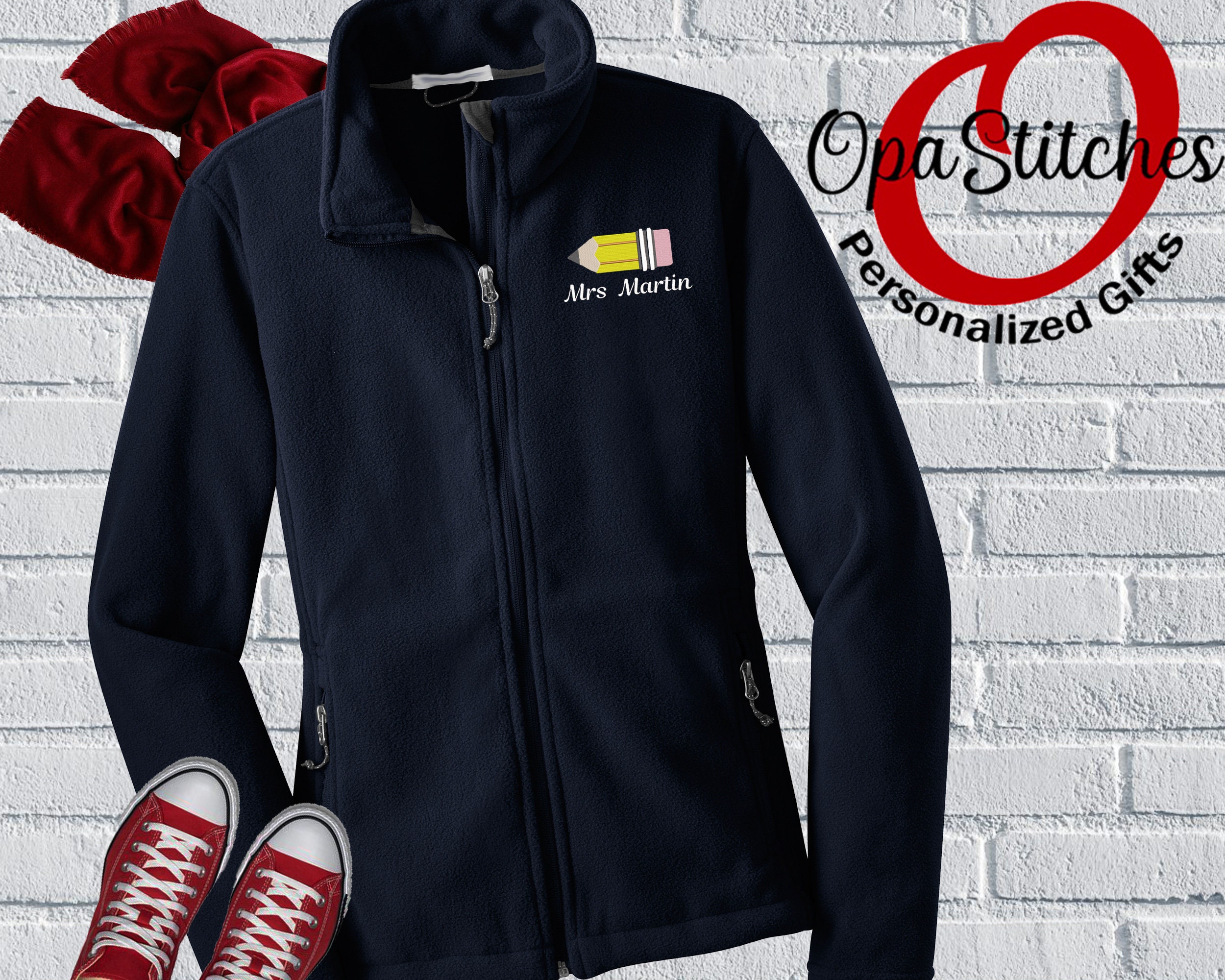 Monogrammed Teacher Fleece Jacket, Personalized Embroidered Gift