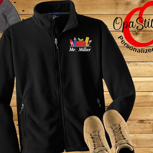 Monogram MEN Personalized Teacher fleece jacket, fully embroidered with teacher name and apple design, avail in plus size, gift for teachers