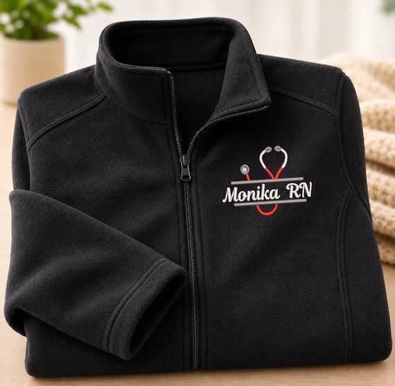 Personalized RN LPN Embroidered Fleece Jacket, Custom Nursing Workwear, Healthcare Appreciation Gift